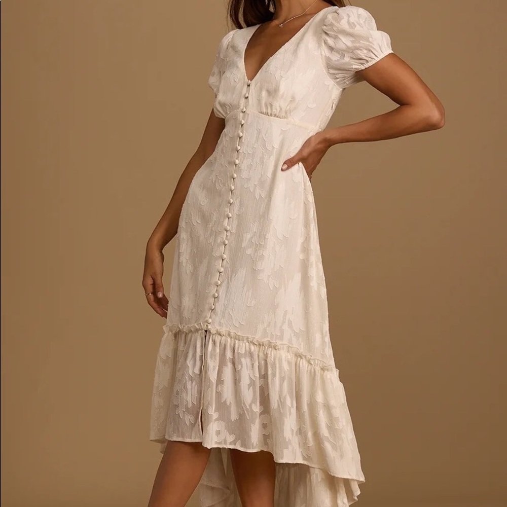 Lulus - Cream High-Low Midi Dress - Size S